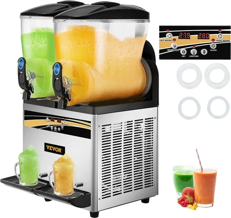 VEVOR 15L×2 Commercial Margarita Machine â€?1000W Dual-Tank Slushie Maker for Frozen Drinks & Smoothies