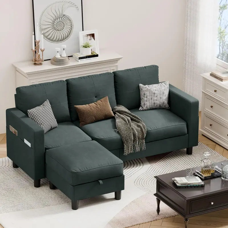 Vongrasig 3-Seat Convertible L-Shaped Sectional â€?Removable Cushion Fabric Sofa
