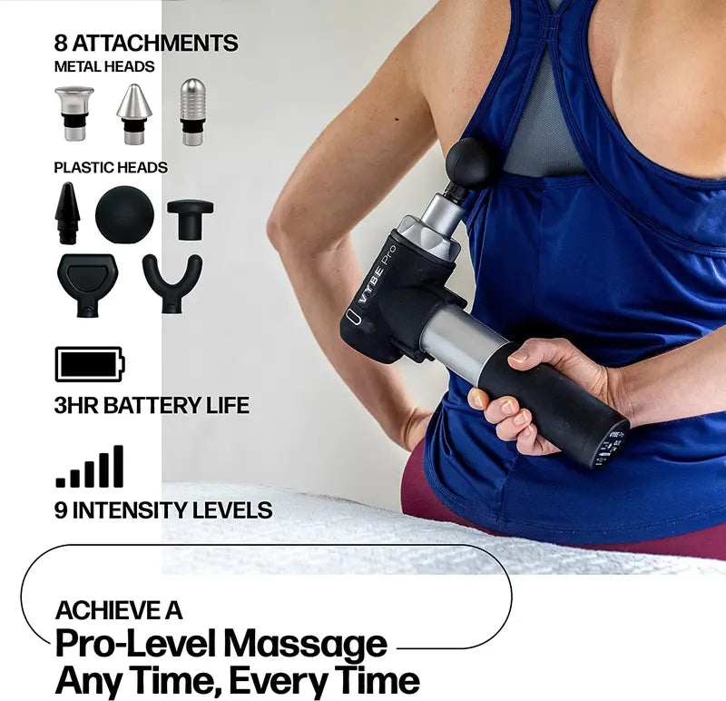 Vybe Pro Muscle Massage Gun for Athletes â€?9 Speeds, 8 Attachments, Quiet & Portable