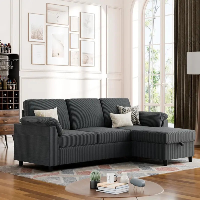 Vongrasig 3-Seat Convertible L-Shaped Sectional â€?Removable Cushion Fabric Sofa