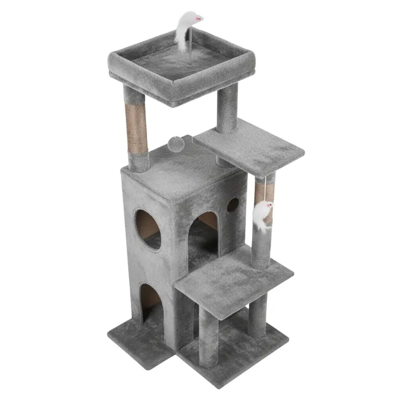 Step-Style Cat Tree with Caves, Vertical Scratching Poles, and Sturdy Base