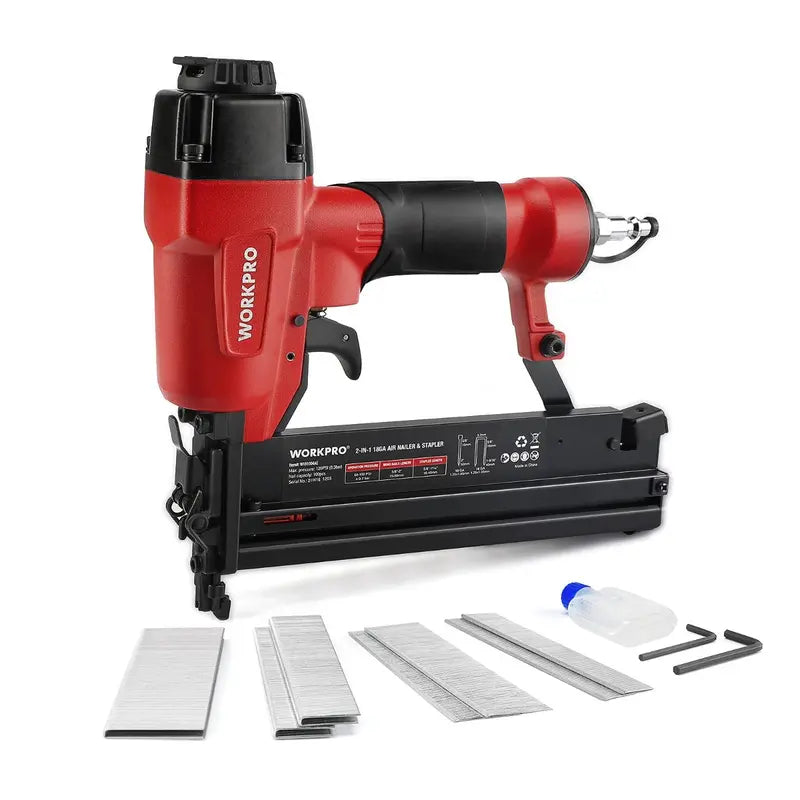 WORKPRO Dual-Function Pneumatic Brad Nailer â€?Includes 400 Brads & 300 Staples