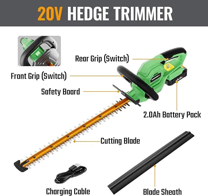 WORKPROX 20V 22-Inch Dual-Action Hedge Trimmer â€?3/4-Inch Cutting Capacity for Clean Branch Removal