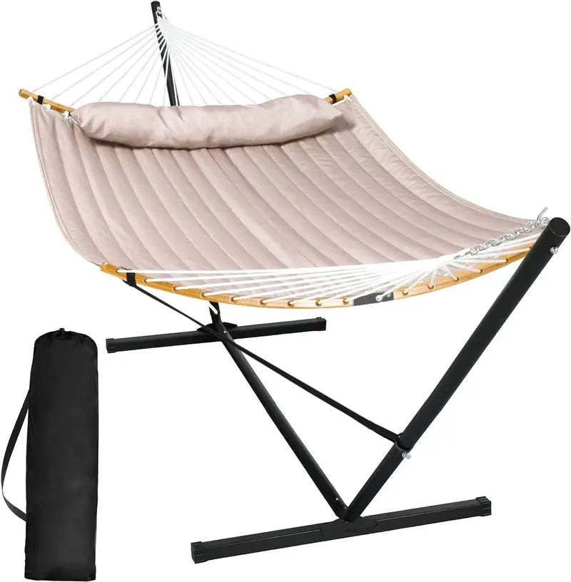 SUNCREAT Double Hammock with Stand â€?Two-Person Portable Hammock with Curved Spreader Bar