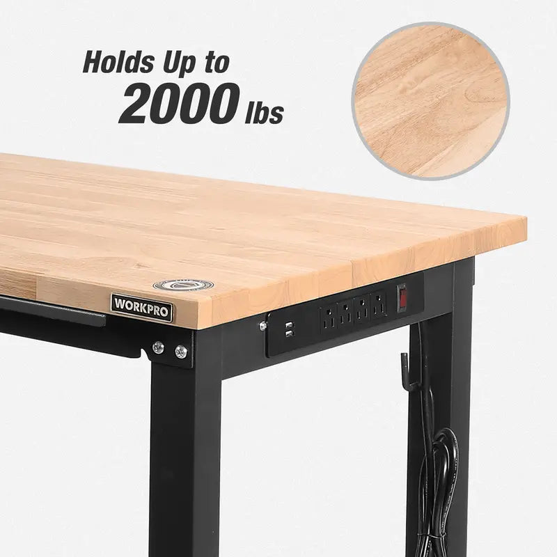 WORKPRO Heavy-Duty Adjustable Workbench â€?48â€?to 60â€?Expandable Hardwood Table (2000 LB Capacity)