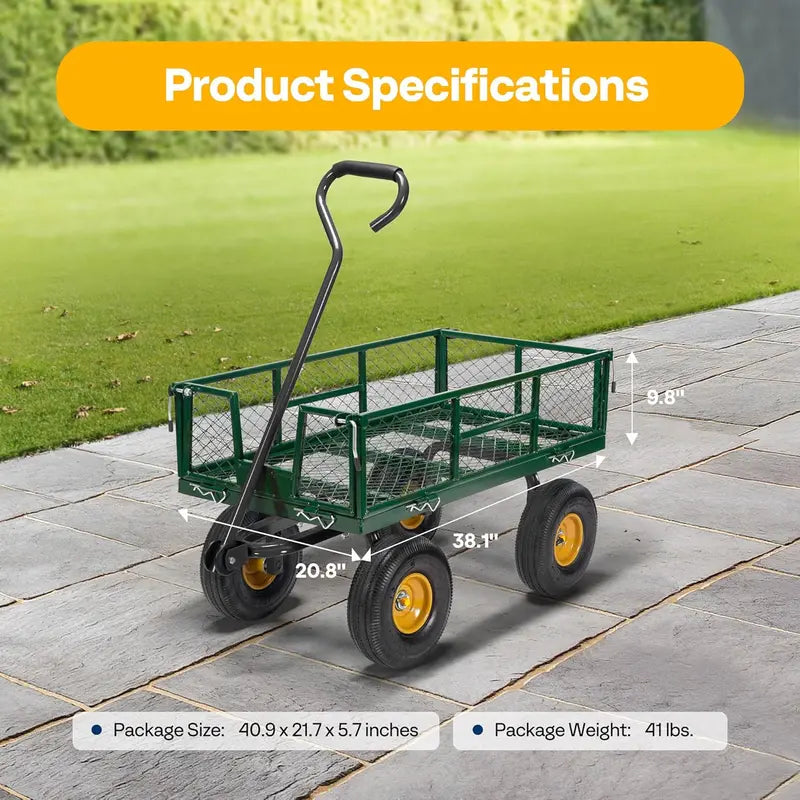VIVOHOME 880 Lbs Capacity Mesh Steel Garden Cart with Noise Reduction Tires and Removable Sides