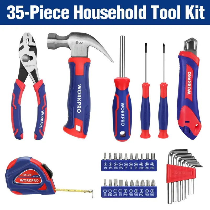 WORKPRO 35-Piece Blue or Pink Household Tool Kit â€?Includes Storage Toolbox and Pink Ribbon Branding