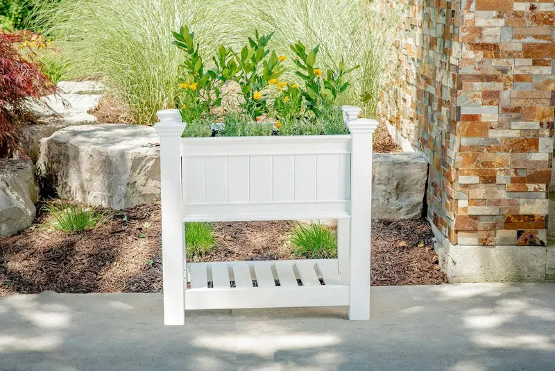 Vita Classic Cambridge Raised Garden Planter â€?White Vinyl, 38″x24″x36â€? BPA-Free, Includes Floor Boards & 20-Year Warranty