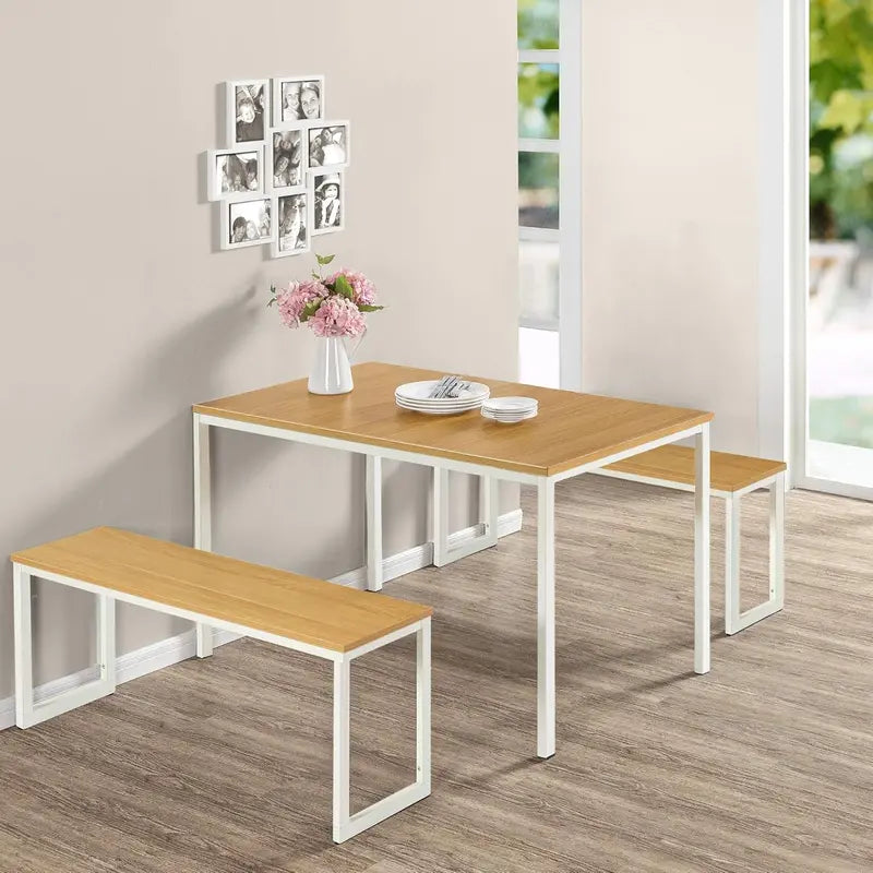 Zinus Louis 48-Inch Metal Dining Table â€?Minimalist Black Frame 3-Piece Set with Matching Benches