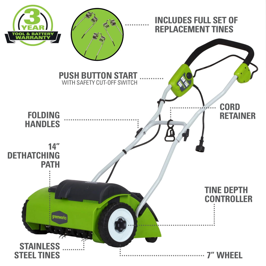 Greenworks 10 Amp 14 - Inch Corded Electric Dethatcher, 27022