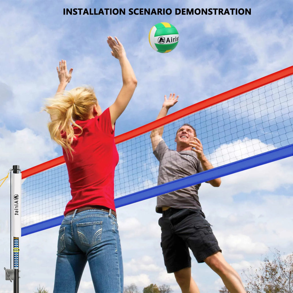 Airist Heavy Duty Volleyball Net Outdoor with Steel Anti - Sag System, Adjustable Aluminum Poles, Professional Volleyball Nets Set for Backyard and Beach, Volleyball and Carrying Bag (Blue)