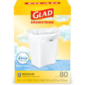 Glad Medium Kitchen Drawstring Trash Bags 8 Gallon White Trash Bag, Fresh Clean Scent, 80 Count