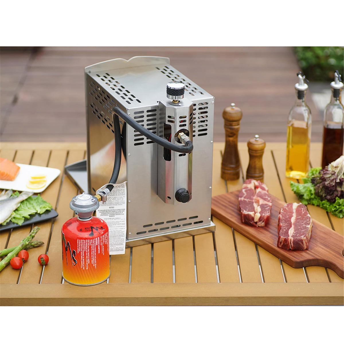 Gas Infrared Grill (Propane) Single. Vertical Cooking and Outdoor Grilling | BBQ Chicken. Steak. Fish. Vegetables | Fast. Efficient Heating Element | Stainless Steel