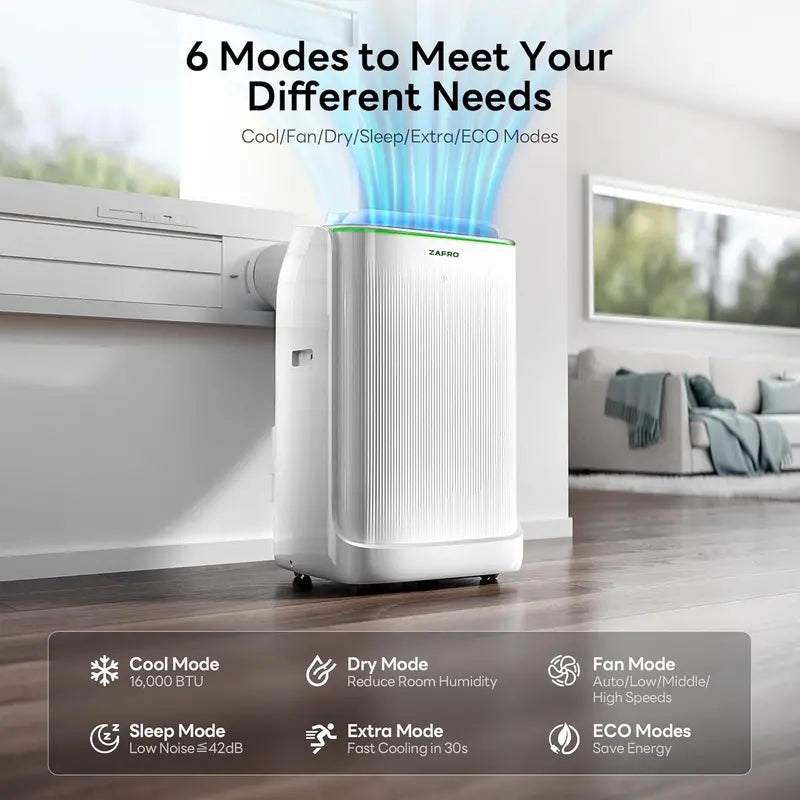 ZAFRO 8,000 BTU Portable AC Unit â€?4-Mode Energy-Efficient Cooler with Remote, 24-Hour Timer, Ideal for Bedrooms & Dorms, White Design