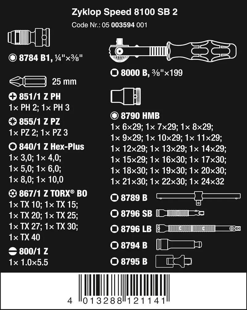 Wiha 43-Piece 3/8â€?Metric Ratchet Set â€?Model 5003594001, Includes Zyklop 8100 SB 2 Tools