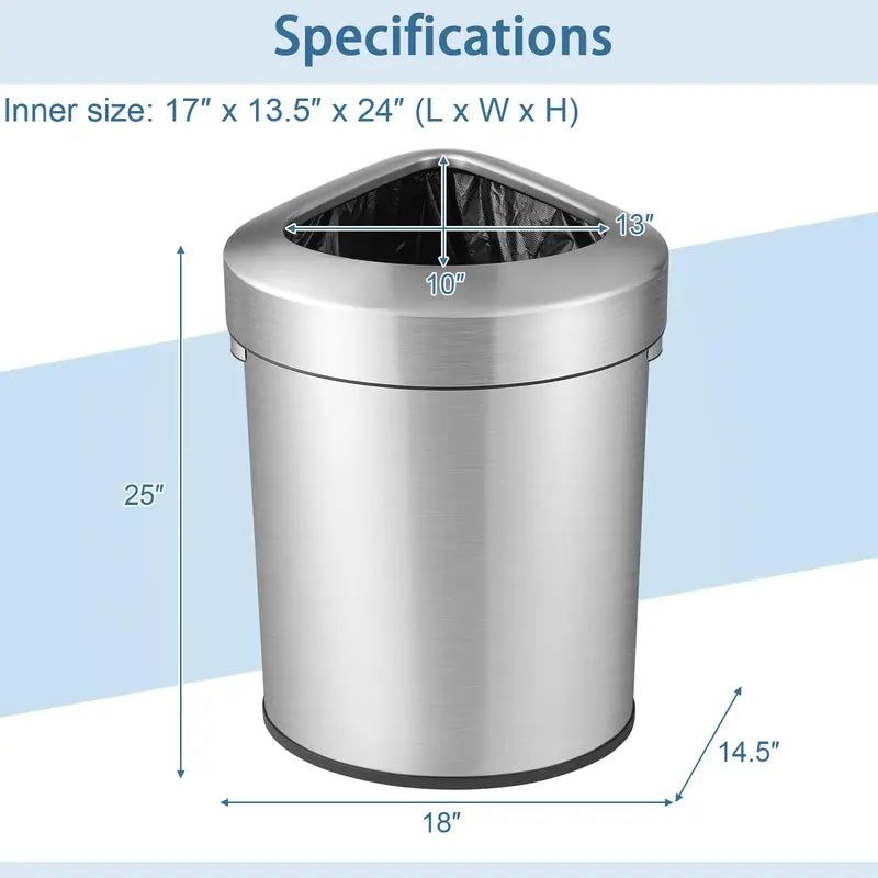 Stainless Steel Triangular Corner Trash Can â€?16-Gallon (60L) with Lid