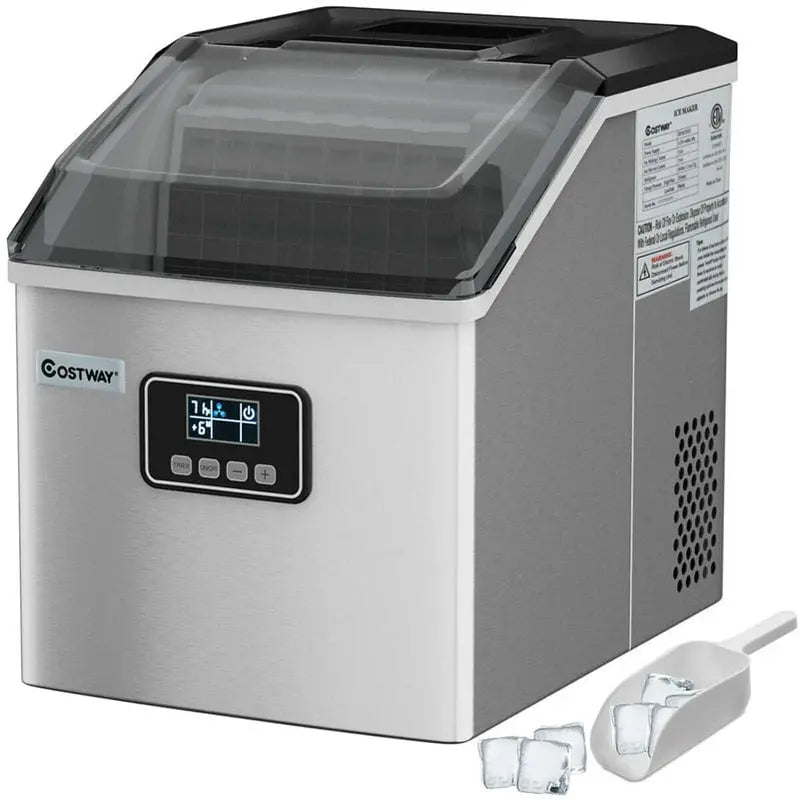 Stainless Steel Countertop Ice Maker â€?48LB/24H Output, LCD Display, Self-Cleaning Function & Ice Scoop Basket