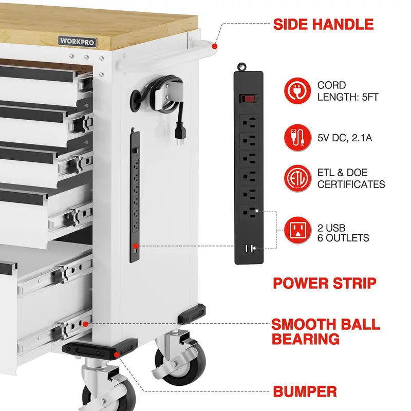 WORKPRO 52-Inch Heavy-Duty Rolling Tool Chest â€?5-Drawer Cabinet with 1000-Lb Load Capacity