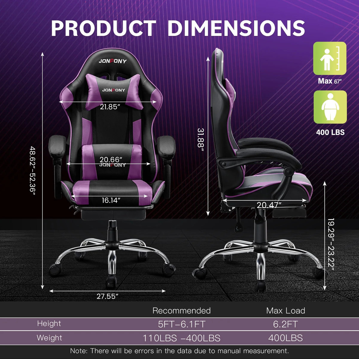 JONPONY Big and Tall Gaming Chair, Ergonomic Design, Gamer Chair PU Leather with Footrest and Lumbar Support, High Back Office Chair Support 8 Hours Long Sitting, Computer Chair, Black Grey