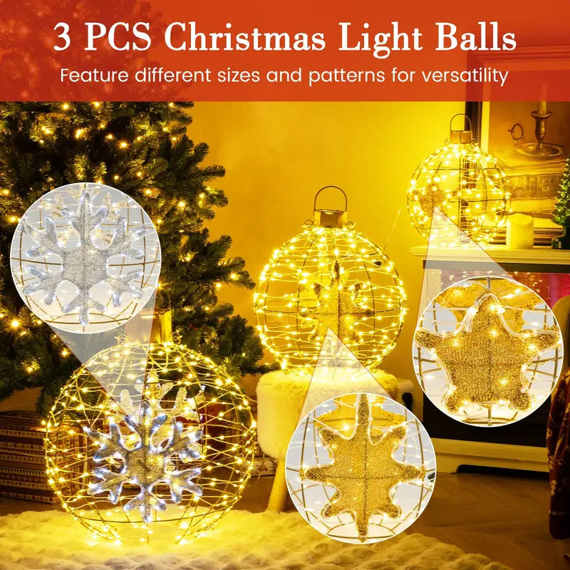 Three Pre-Lit Hanging or Ground Lantern Balls â€?732 Bright LEDs, Includes Zip Ties and Stakes