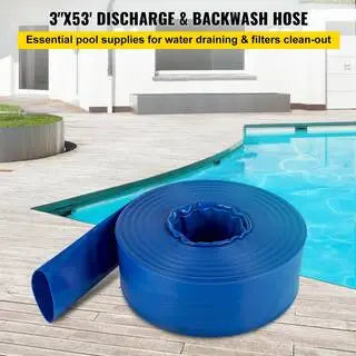VEVOR Discharge Hose 3 in. Dia 53 ft. PVC Fabric Lay Flat Hose with Clamps Heavy Duty Backwash Drain Hose Burst-Proof Blue YCFCXR3X50PVCONA0V0