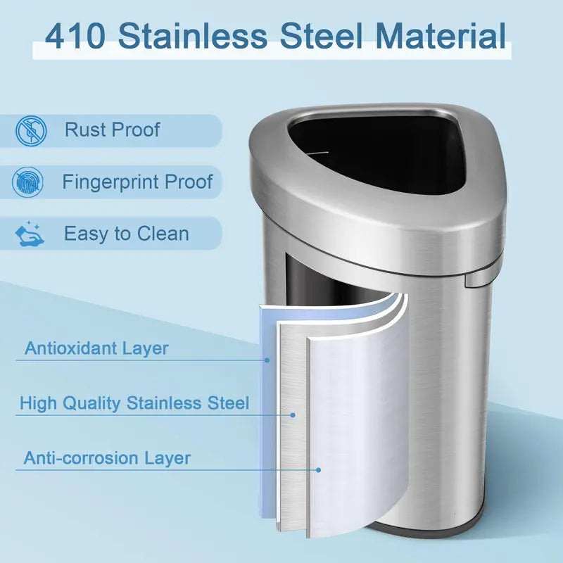 Stainless Steel Triangular Corner Trash Can â€?16-Gallon (60L) with Lid