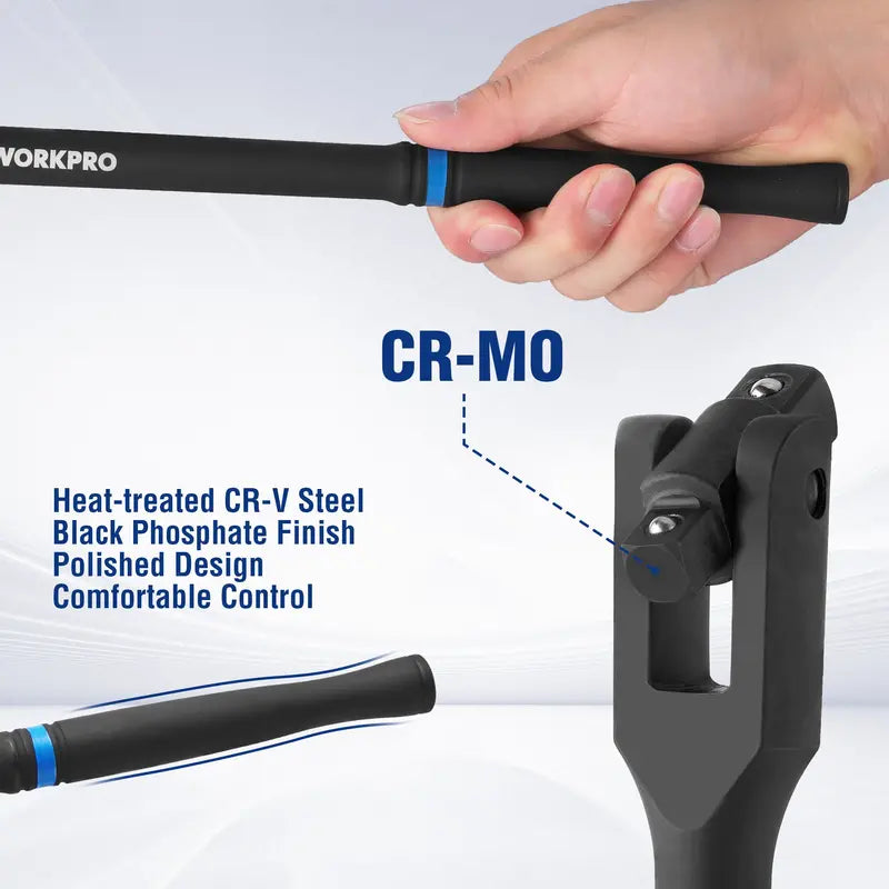WORKPRO 16-Inch Dual-Drive Breaker Bar â€?360° Rotatable Head for 3/8â€?and 1/2â€?Drives