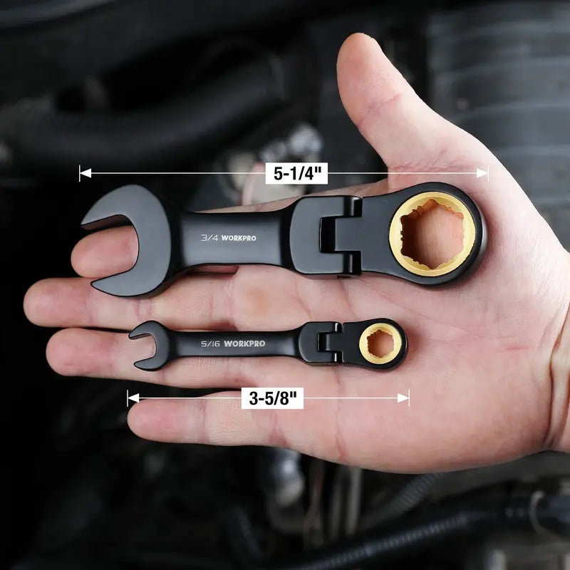 WORKPRO 8-Piece Flex-Head Stubby Wrench Set â€?Anti-Slip Design with Compact Rolling Pouch
