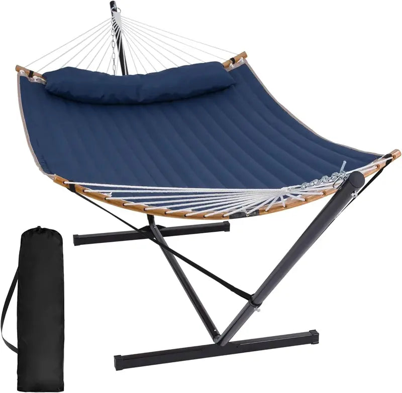 SUNCREAT Double Hammock with Stand â€?Two-Person Portable Hammock with Curved Spreader Bar