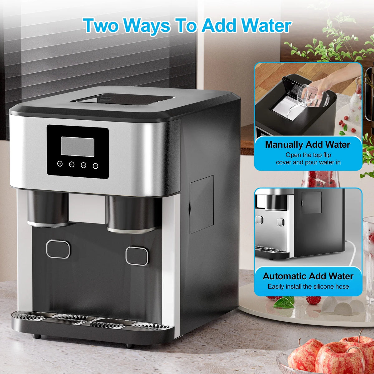 TABU 3 in 1 Ice Maker with Water Dispenser, 40 lb/24H, Ice Machine with Ice Crushing, Self Cleaning, Black