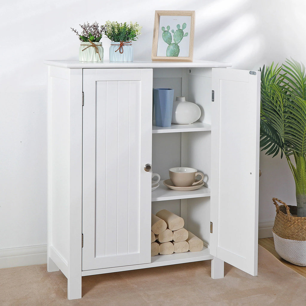 Homgarden 2 - Door Bathroom Floor Storage Cabinet Side Cupboard W/ Adjustable Shelves, 11.8'' W, White