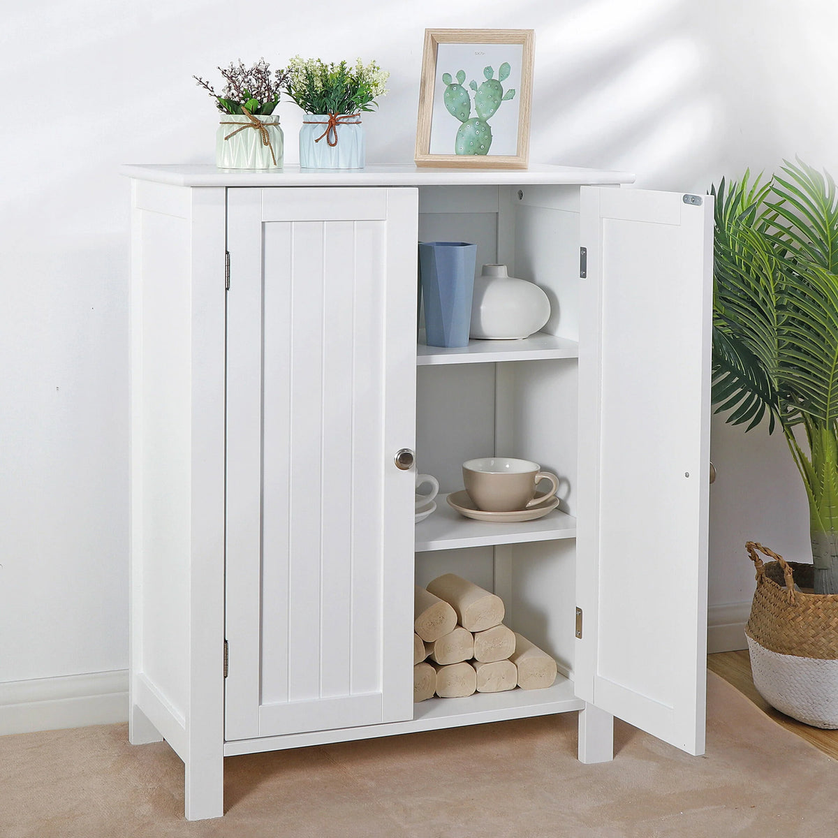 Homgarden 2 - Door Bathroom Floor Storage Cabinet Side Cupboard W/ Adjustable Shelves, 11.8'' W, White