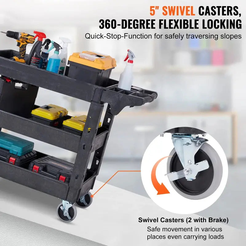VEVOR Heavy-Duty 3-Tier Rolling Utility Cart â€?550 lb Capacity, Plastic Frame