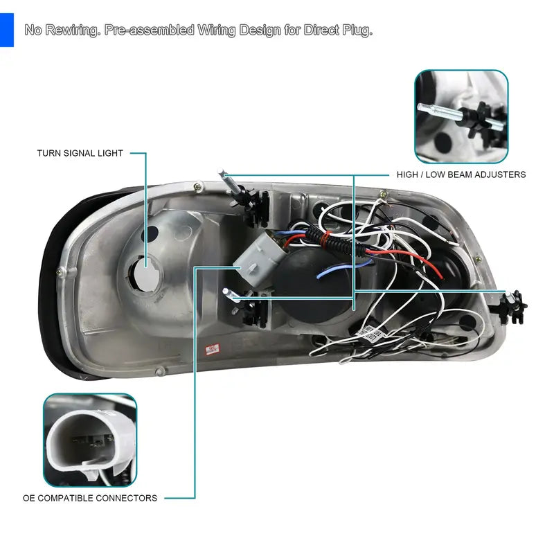 Spec-D Tuning Chrome Housing Clear Lens Projector Headlights Compatible with 1997-2003 Ford F150, 2004 Ford F150 Heritage, 1997-2002 Ford Expedition, Left + Right Pair Headlamps Assembly