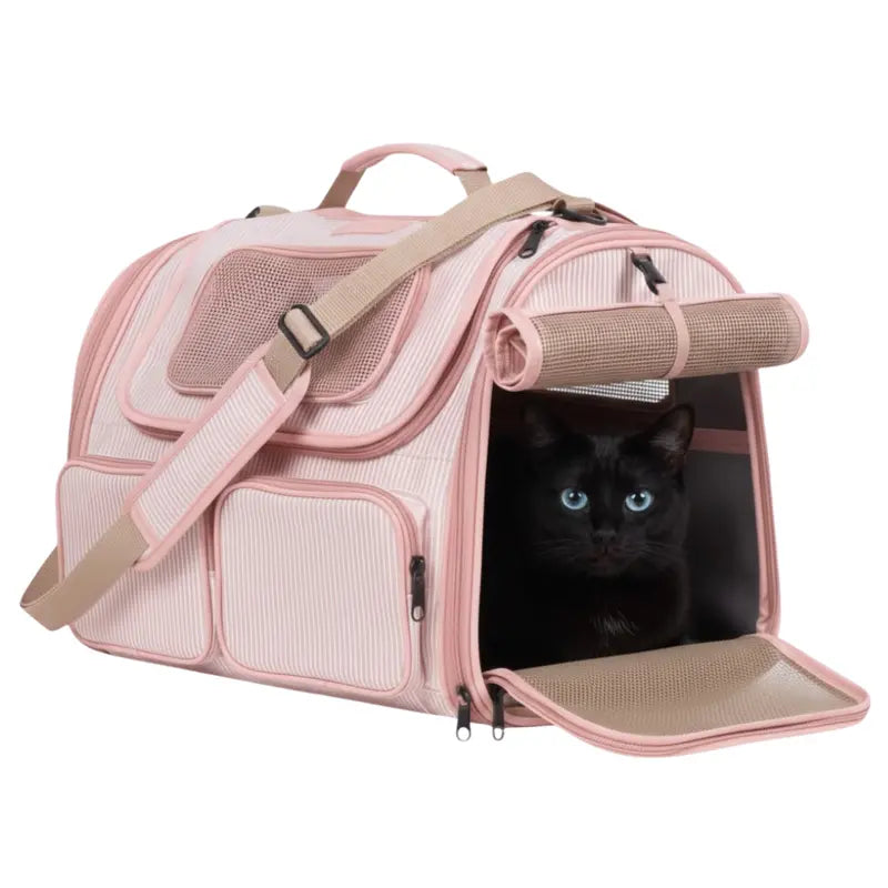 Ventilated Travel Carrier for Small Dogs and Cats with Storage Pockets