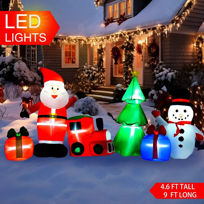 Yexmas 9FT Inflatable Christmas Set with LED Lights â€?Santa, Snowman, Train, Gifts & Tree for Indoor/Outdoor Decor