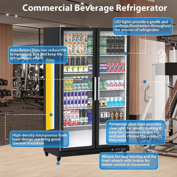 Upright Glass-Door Beverage Cooler â€?39 cu. ft. Commercial Refrigerator with LED Lighting