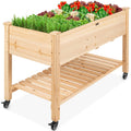 Best Choice Products 48 in. x 24 in. x 32 in. Wood Raised Garden Bed with Lockable Wheels, Liner, Natural