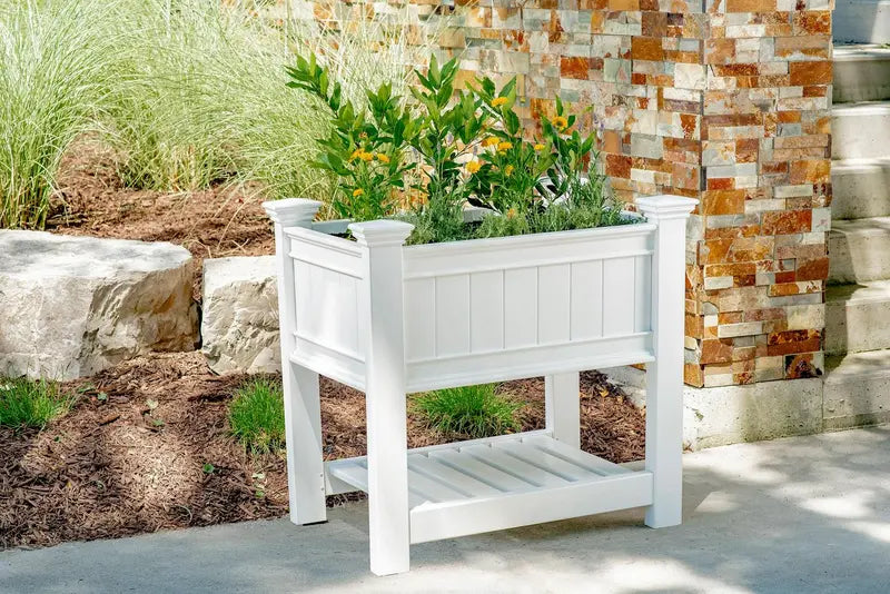 Vita Classic Cambridge Raised Garden Planter â€?White Vinyl, 38″x24″x36â€? BPA-Free, Includes Floor Boards & 20-Year Warranty