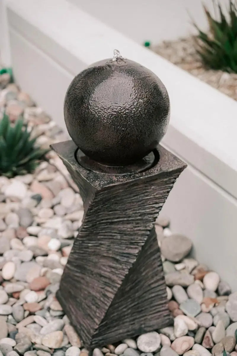 XBrand Zen Ball Indoor/Outdoor Water Fountain â€?30-Inch Black Swirl Sphere Sculpture