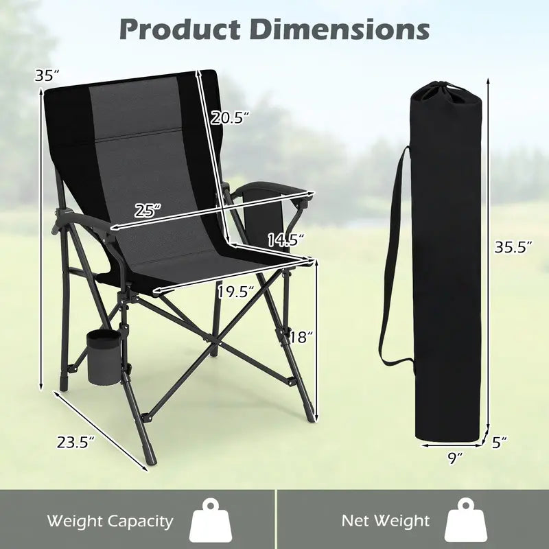 Sturdy Portable Lawn Chair with Padded Armrests, Cup Holder & 350-Pound Support