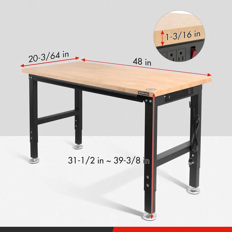 WORKPRO Heavy-Duty Adjustable Workbench â€?48â€?to 60â€?Expandable Hardwood Table (2000 LB Capacity)