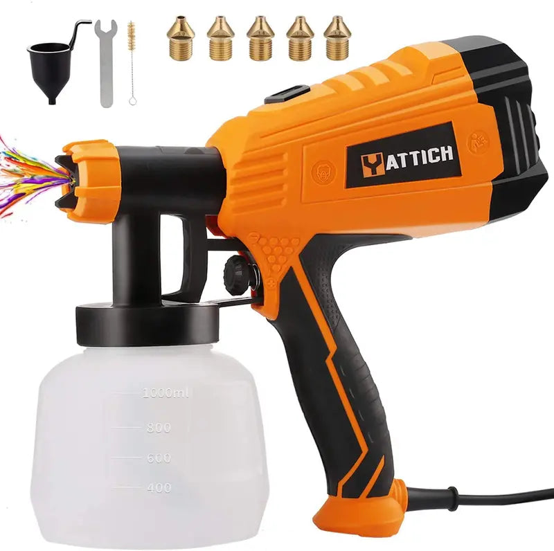 YATTICH 700W HVLP Paint Sprayer YT-201, 3 Patterns, 5 Nozzle Sizes, Detachable Design