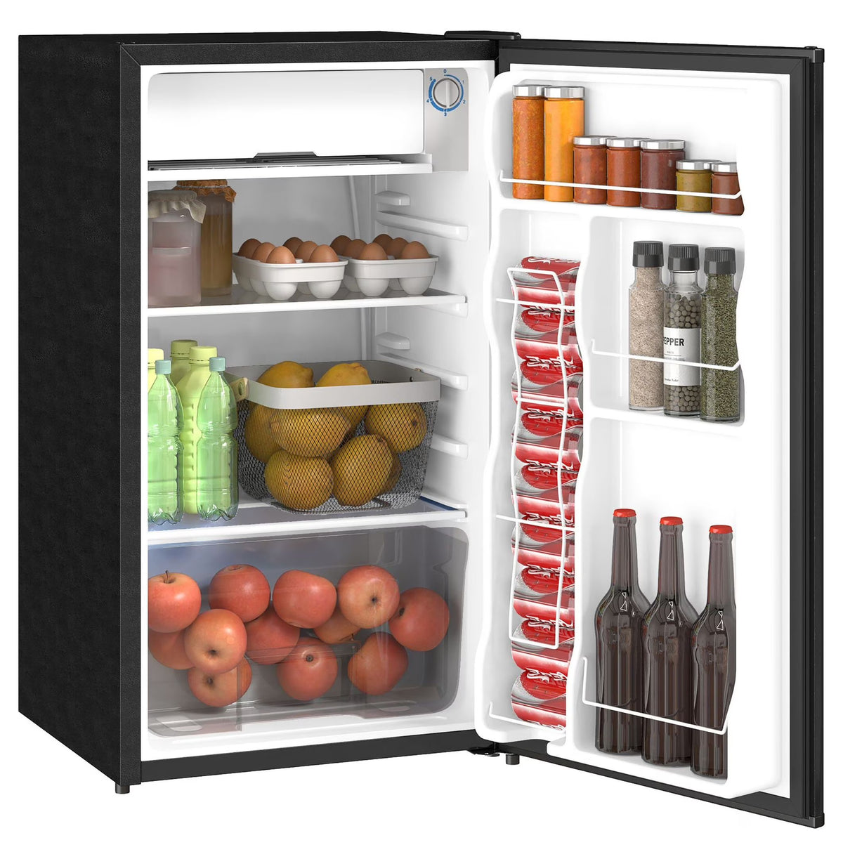 Mini Fridge with Freezer, 3.2 Cu.ft Compact Refrigerator for Bedroom, Dorm, Apartment - Adjustable Thermostat, Reversible Door, Black