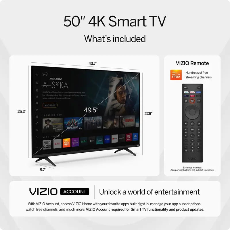 VIZIO 50â€?4K HDR Smart TV with Dolby Vision, WiFi 6, Smart Home â€?V4K50S-0809