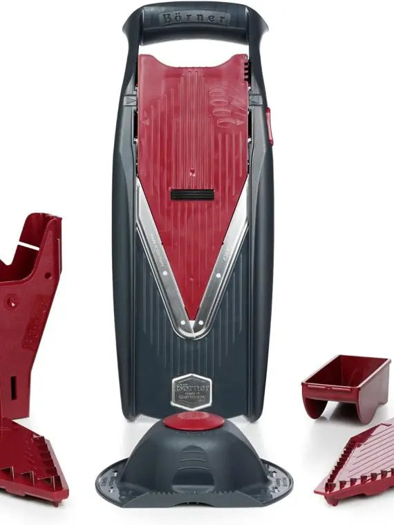 Vital Mandoline Vegetable Slicer Set, 11-Piece Professional V-Slicer with 8 Cutting Styles, Safety Guard, Accessories, Black/Red