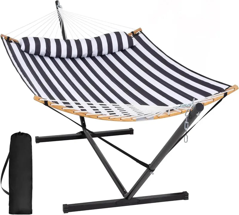 SUNCREAT Double Hammock with Stand â€?Two-Person Portable Hammock with Curved Spreader Bar