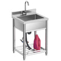 Stainless Steel Freestanding Utility Sink â€?Single Bowl with Hot/Cold Faucet, Commercial-Grade