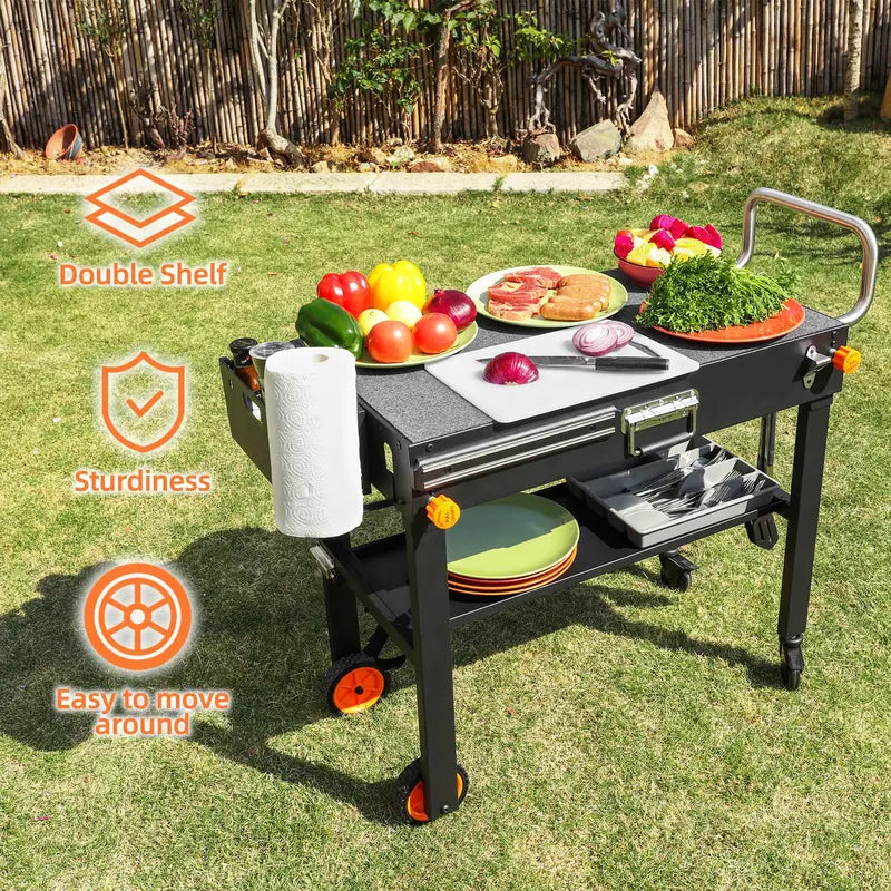 Yundasan Compact Portable Outdoor Grill Table â€?31-Inch Wide Folding BBQ Station