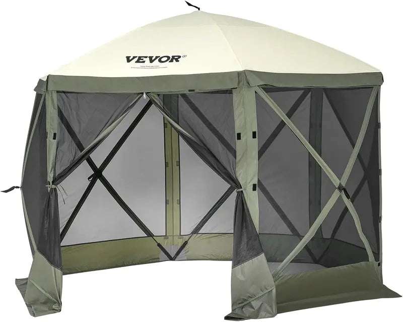 VEVOR 12×12 ft Hexagonal Pop-Up Canopy Shelter with Ventilated Mesh Windows and Compact Carry Bag